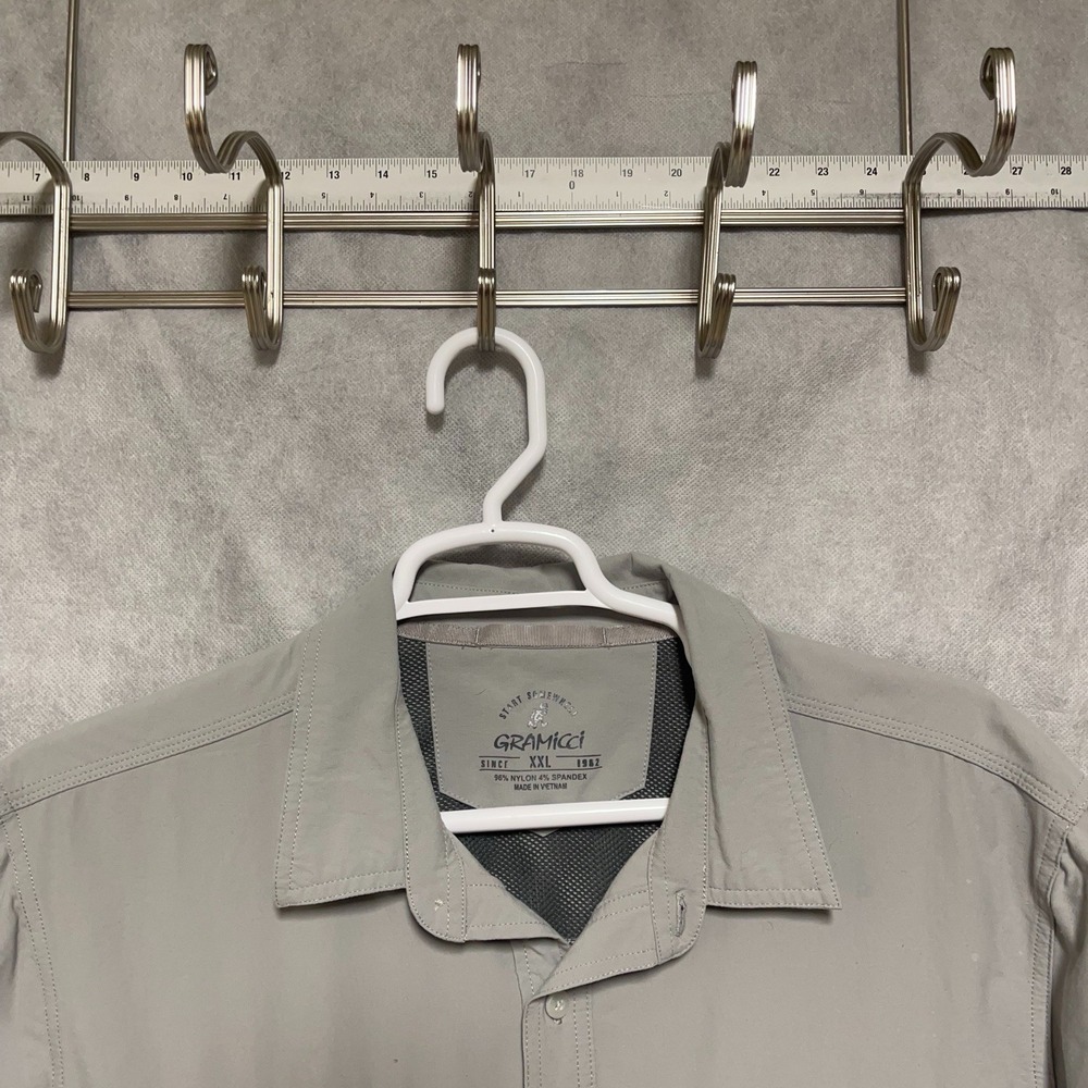 Gramicci Shirt Men XXL Gray Fishing Nylon Performance Vent Button Up S/S Outdoor
